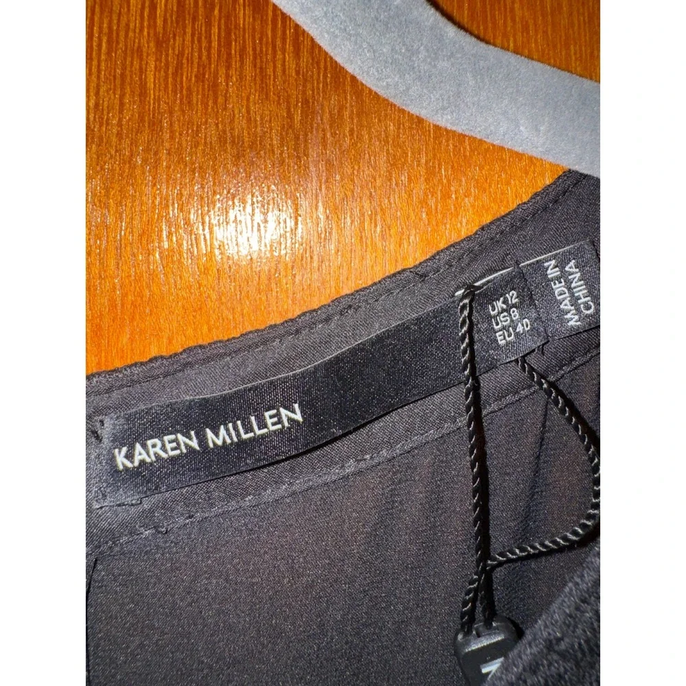 Karen Millen Black Textured Mesh Panel Fit & Flare Dress DS171 US 8